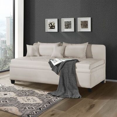 Sofaliege Kamina Komfort Microvelours mit Bettkasten Hellgrau 87x205x129cm Sofaliege Kamina Komfort Microvelours mit Bettkasten Hellgrau 87x205x129cm