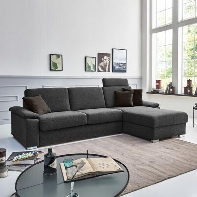 Eck-Schlafsofa Cesio Velours/Webstoff mit Lattenrost und Bettkasten Ottomane rechts Dunkelgrau 86x326x178cm Eck-Schlafsofa Cesio Velours/Webstoff mit Lattenrost und Bettkasten Ottomane rechts Dunkelgrau 86x326x178cm