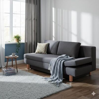 Schlafsofa Cave-Run Webstoff mit Lattenrost und Bettkasten Kopfteilverstellung rechts Dunkelgrau 90x200x97cm Schlafsofa Cave-Run Webstoff mit Lattenrost und Bettkasten Kopfteilverstellung rechts Dunkelgrau 90x200x97cm