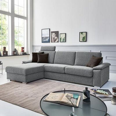 Eck-Schlafsofa Cesio Velours/Webstoff mit Lattenrost und Bettkasten Ottomane links Hellgrau 86x306x178cm Eck-Schlafsofa Cesio Velours/Webstoff mit Lattenrost und Bettkasten Ottomane links Hellgrau 86x306x178cm