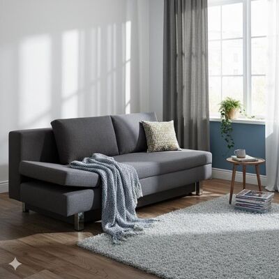 Schlafsofa Cave-Run Webstoff mit Lattenrost und Bettkasten Kopfteilverstellung links Dunkelgrau 90x200x97cm Schlafsofa Cave-Run Webstoff mit Lattenrost und Bettkasten Kopfteilverstellung links Dunkelgrau 90x200x97cm