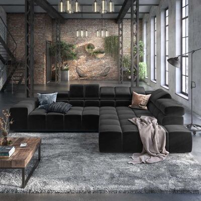 HOMELIV. Ecksofa Charlotta 319x215x82cm Velours Schwarz 70x319x215cm HOMELIV. Ecksofa Charlotta 319x215x82cm Velours Schwarz 70x319x215cm