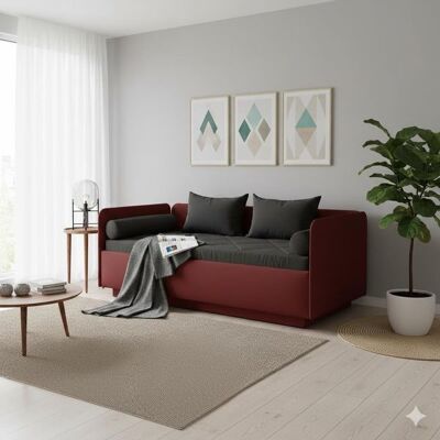 Schlafsofa Eriko Komfort Kunstleder mit Bettkasten Rot 80x476x129cm Schlafsofa Eriko Komfort Kunstleder mit Bettkasten Rot 80x476x129cm