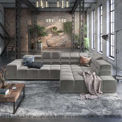 HOMELIV. Ecksofa Charlotta 319x215x82cm Velours Hellgrau 70x319x215cm HOMELIV. Ecksofa Charlotta 319x215x82cm Velours Hellgrau 70x319x215cm