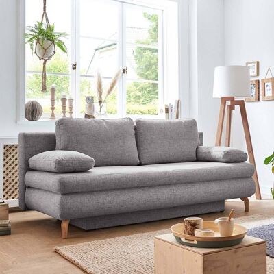 Schlafsofa Maranca Webstoff/Cord mit Bettkasten Hellgrau 91x200x92cm Schlafsofa Maranca Webstoff/Cord mit Bettkasten Hellgrau 91x200x92cm