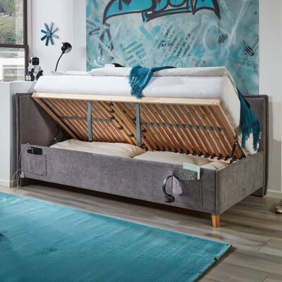 Polsterliege Teya Komfort Velours mit Lattenrost und Bettkasten Dunkelgrau 90x103x215cm Polsterliege Teya Komfort Velours mit Lattenrost und Bettkasten Dunkelgrau 90x103x215cm