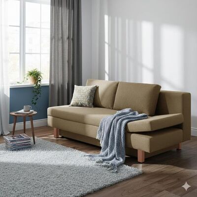 Schlafsofa Cave-Run Webstoff mit Lattenrost und Bettkasten Kopfteilverstellung rechts Sand 90x200x97cm Schlafsofa Cave-Run Webstoff mit Lattenrost und Bettkasten Kopfteilverstellung rechts Sand 90x200x97cm