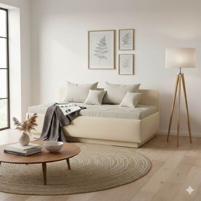 Sofaliege Eriko Komfort Kunstleder mit Bettkasten Sand 80x204x109cm Sofaliege Eriko Komfort Kunstleder mit Bettkasten Sand 80x204x109cm