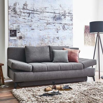 Schlafsofa Amedeo Webstoff/Velours mit Lattenrost und Bettkasten Dunkelgrau 90x208x107cm Schlafsofa Amedeo Webstoff/Velours mit Lattenrost und Bettkasten Dunkelgrau 90x208x107cm