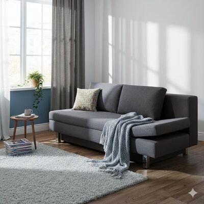 Schlafsofa Cave-Run Webstoff mit Lattenrost und Bettkasten Kopfteilverstellung rechts Dunkelgrau 90x200x97cm Schlafsofa Cave-Run Webstoff mit Lattenrost und Bettkasten Kopfteilverstellung rechts Dunkelgrau 90x200x97cm