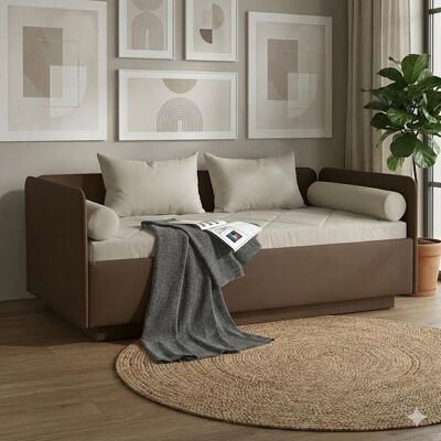 Schlafsofa Eriko Komfort Kunstleder mit Bettkasten Braun 80x438x129cm Schlafsofa Eriko Komfort Kunstleder mit Bettkasten Braun 80x438x129cm