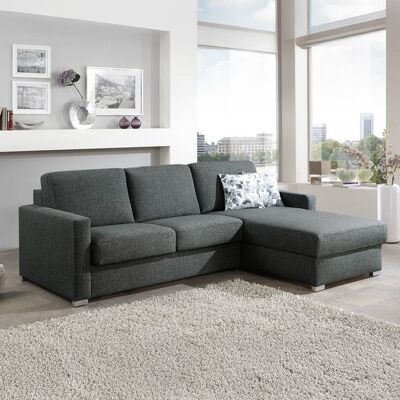 Eck-Schlafsofa Lelio Webstoff mit Lattenrost und Bettkasten Ottomane rechts Dunkelgrau 86x298x178cm Eck-Schlafsofa Lelio Webstoff mit Lattenrost und Bettkasten Ottomane rechts Dunkelgrau 86x298x178cm