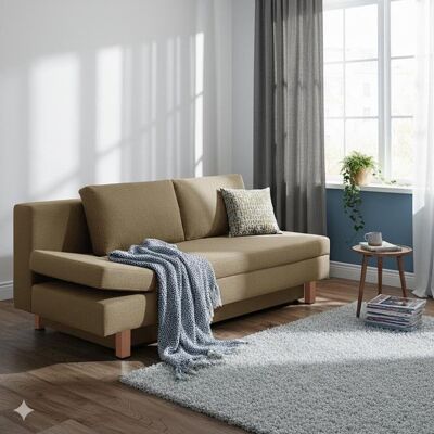 Schlafsofa Cave-Run Webstoff mit Lattenrost und Bettkasten Kopfteilverstellung links Sand 90x200x97cm Schlafsofa Cave-Run Webstoff mit Lattenrost und Bettkasten Kopfteilverstellung links Sand 90x200x97cm