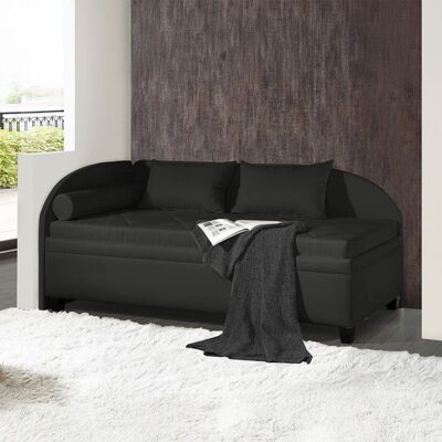 Polsterliege Kamina Microvelours mit Bettkasten Seitenteil links Schwarz 80x209x109cm Polsterliege Kamina Microvelours mit Bettkasten Seitenteil links Schwarz 80x209x109cm