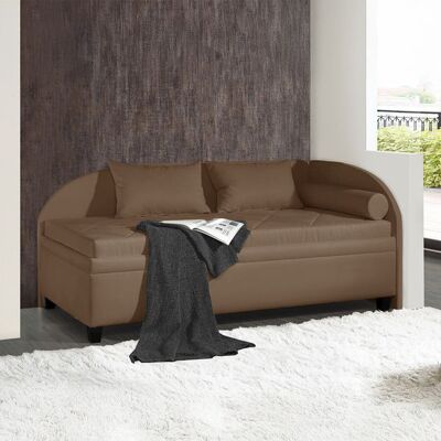 Polsterliege Kamina Microvelours mit Bettkasten Seitenteil rechts Braun 80x209x109cm Polsterliege Kamina Microvelours mit Bettkasten Seitenteil rechts Braun 80x209x109cm