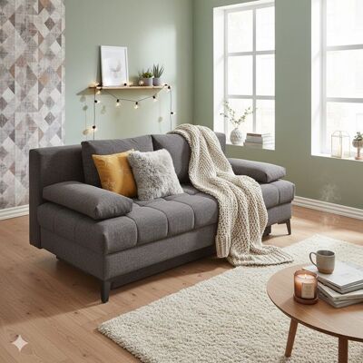 Schlafsofa Pasqua Velours mit Lattenrost und Bettkasten Dunkelgrau 90x200x102cm Schlafsofa Pasqua Velours mit Lattenrost und Bettkasten Dunkelgrau 90x200x102cm