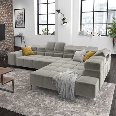 HOMELIV. Ecksofa Cambridge 321x216x85cm Velours Hellgrau 72x321x216cm HOMELIV. Ecksofa Cambridge 321x216x85cm Velours Hellgrau 72x321x216cm