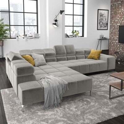 HOMELIV. Ecksofa Cambridge 321x216x85cm Velours Hellgrau 72x321x216cm HOMELIV. Ecksofa Cambridge 321x216x85cm Velours Hellgrau 72x321x216cm