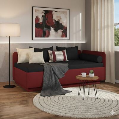 Polsterliege Eriko Kunstleder mit Bettkasten Seitenteil rechts Rot 72x209x129cm Polsterliege Eriko Kunstleder mit Bettkasten Seitenteil rechts Rot 72x209x129cm