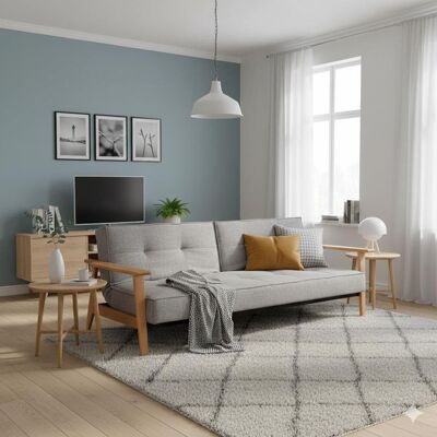 Schlafsofa Himari Webstoff Hellgrau 80x232x99cm Schlafsofa Himari Webstoff Hellgrau 80x232x99cm