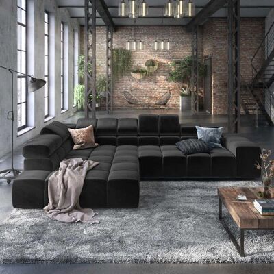 HOMELIV. Ecksofa Charlotta 319x215x82cm Velours Schwarz 70x319x215cm HOMELIV. Ecksofa Charlotta 319x215x82cm Velours Schwarz 70x319x215cm