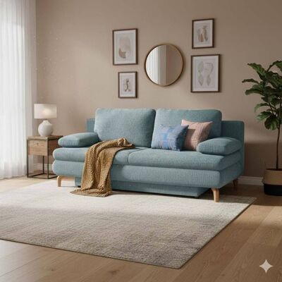 Schlafsofa Maranca Webstoff/Cord mit Bettkasten Blau 91x200x92cm Schlafsofa Maranca Webstoff/Cord mit Bettkasten Blau 91x200x92cm