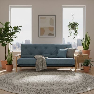 Schlafsofa Emmich Webstoff/Cord mit Lattenrost und Stauraum Blau 92x230x100cm Schlafsofa Emmich Webstoff/Cord mit Lattenrost und Stauraum Blau 92x230x100cm