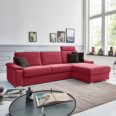 Eck-Schlafsofa Cesio Velours/Webstoff mit Lattenrost und Bettkasten Ottomane rechts Rot 86x286x178cm Eck-Schlafsofa Cesio Velours/Webstoff mit Lattenrost und Bettkasten Ottomane rechts Rot 86x286x178cm