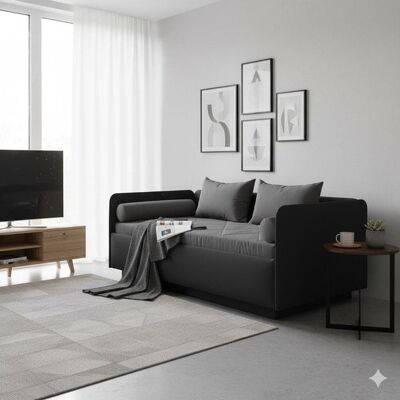 Schlafsofa Eriko Komfort Kunstleder mit Bettkasten Schwarz 80x269x99cm Schlafsofa Eriko Komfort Kunstleder mit Bettkasten Schwarz 80x269x99cm