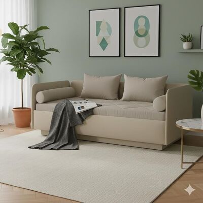 Schlafsofa Eriko Kunstleder mit Bettkasten Sand 72x336x109cm Schlafsofa Eriko Kunstleder mit Bettkasten Sand 72x336x109cm