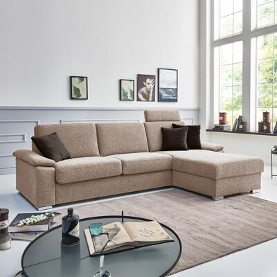 Eck-Schlafsofa Cesio Velours/Webstoff mit Lattenrost und Bettkasten Ottomane rechts Sand 86x326x178cm Eck-Schlafsofa Cesio Velours/Webstoff mit Lattenrost und Bettkasten Ottomane rechts Sand 86x326x178cm