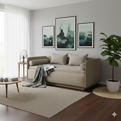 Schlafsofa Eriko Komfort Kunstleder mit Bettkasten Sand 80x456x129cm Schlafsofa Eriko Komfort Kunstleder mit Bettkasten Sand 80x456x129cm