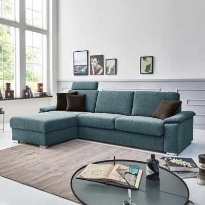 Eck-Schlafsofa Cesio Velours/Webstoff mit Lattenrost und Bettkasten Ottomane links Blau 86x286x178cm Eck-Schlafsofa Cesio Velours/Webstoff mit Lattenrost und Bettkasten Ottomane links Blau 86x286x178cm