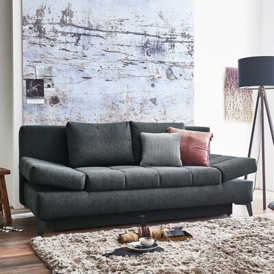 Schlafsofa Amedeo Webstoff/Velours mit Lattenrost und Bettkasten Dunkelgrau 90x208x102cm Schlafsofa Amedeo Webstoff/Velours mit Lattenrost und Bettkasten Dunkelgrau 90x208x102cm