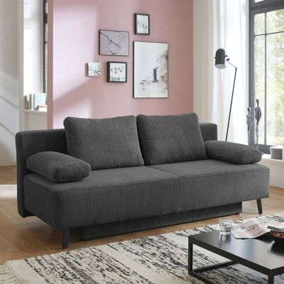 Schlafsofa Peluca Cord mit Bettkasten Dunkelgrau 85x193x88cm Schlafsofa Peluca Cord mit Bettkasten Dunkelgrau 85x193x88cm