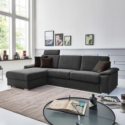 Eck-Schlafsofa Cesio Velours/Webstoff mit Lattenrost und Bettkasten Ottomane links Dunkelgrau 86x326x178cm Eck-Schlafsofa Cesio Velours/Webstoff mit Lattenrost und Bettkasten Ottomane links Dunkelgrau 86x326x178cm