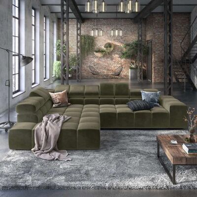 HOMELIV. Ecksofa Charlotta 319x215x82cm Velours Grün 70x319x215cm HOMELIV. Ecksofa Charlotta 319x215x82cm Velours Grün 70x319x215cm