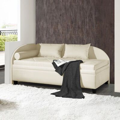Polsterliege Kamina Microvelours mit Bettkasten Seitenteil links Sand 80x209x109cm Polsterliege Kamina Microvelours mit Bettkasten Seitenteil links Sand 80x209x109cm