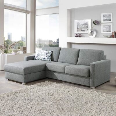 Eck-Schlafsofa Lelio Webstoff mit Lattenrost und Bettkasten Ottomane links Hellgrau 86x258x178cm Eck-Schlafsofa Lelio Webstoff mit Lattenrost und Bettkasten Ottomane links Hellgrau 86x258x178cm