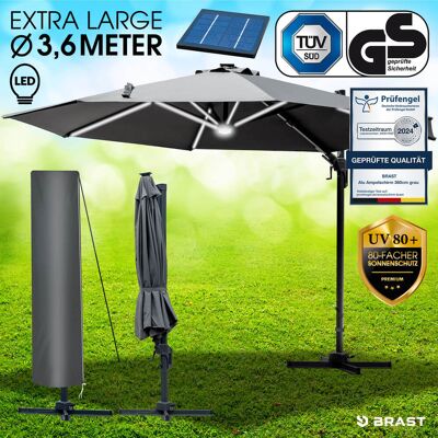 Brast Alu Ampelschirm 360cm grau mit LED-Beleuchtung Brast Alu Ampelschirm 360cm grau mit LED-Beleuchtung