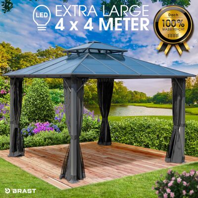 Brast Alu Pavillon PAGODE 4x4m dunkelgrau mit Moskitonetz Brast Alu Pavillon PAGODE 4x4m dunkelgrau mit Moskitonetz