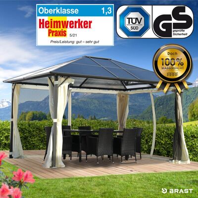 Brast Alu Pavillon PREMIUM mit festem Dach 3x4m beige Brast Alu Pavillon PREMIUM mit festem Dach 3x4m beige