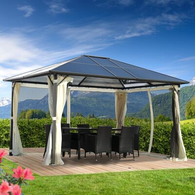 Brast Alu Pavillon PREMIUM mit festem Dach 3x4m beige Brast Alu Pavillon PREMIUM mit festem Dach 3x4m beige