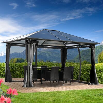 Brast Alu Pavillon PREMIUM mit festem Dach 3x4m grau Brast Alu Pavillon PREMIUM mit festem Dach 3x4m grau