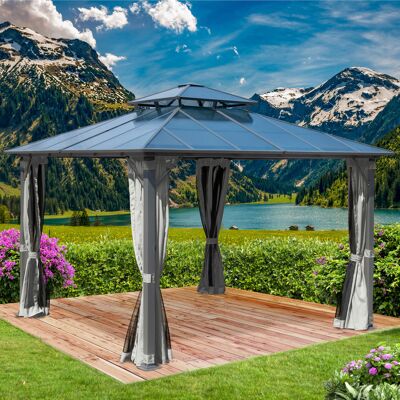 Brast Alu Pavillon PAGODE 3,5x3,5m hellgrau mit Moskitonetz Brast Alu Pavillon PAGODE 3,5x3,5m hellgrau mit Moskitonetz
