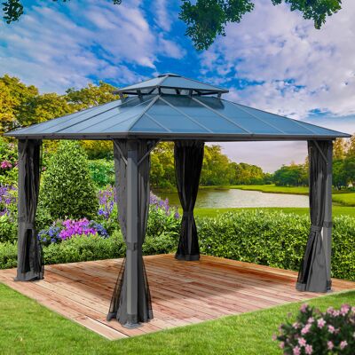 Brast Alu Pavillon PAGODE 4x4m dunkelgrau mit Moskitonetz Brast Alu Pavillon PAGODE 4x4m dunkelgrau mit Moskitonetz