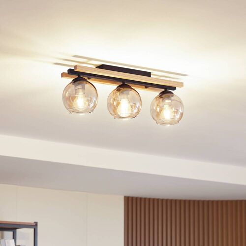 Deckenlampe Enrique Lindby, dimmbar, schwarz, für Flurbereich, Holz, Modern, Deckenlampe