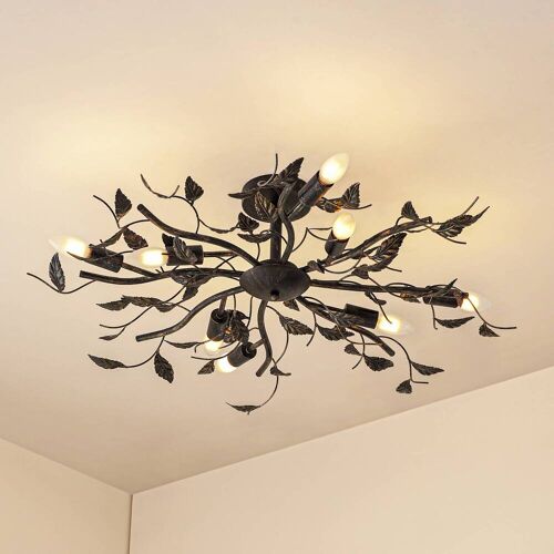 Deckenlampe Yos Lindby, dimmbar, schwarz, für Schlafzimmer, Metall, Florentiner, Deckenlampe