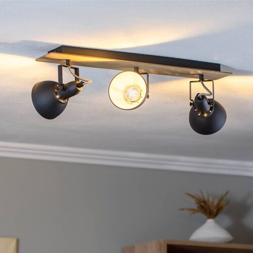 Lindby Deckenlampe Aylis, 3-flg., 60 cm, schwarz, Holz, E14 Aylis Lindby, dimmbar, Holz dunkel, für Wohn- / Esszimmer, Metall, Industrielles Design, Strahler