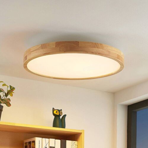 Deckenlampe Lanira Lindby, dimmbar, Holz hell, für Wohn- / Esszimmer, Holz, Modern, Deckenlampe